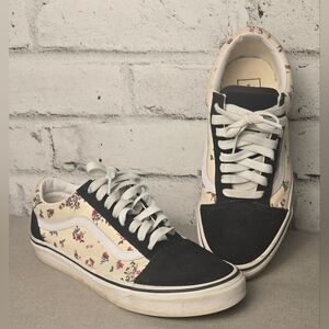 Vans Old Skool Ditsy Floral Sneakers Women’s 8 Black Cream Skate Shoes